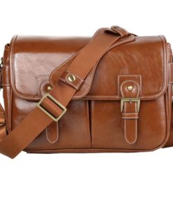 Vintage Waterproof PU Leather DSLR Camera Shoulder Bag - Light Brown