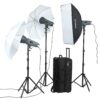 Visico VE-300PLUS 3-Head Soft Box Umbrella Studio Flash Kit