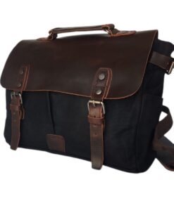 Vivace - 100% Leather & Hard Canvas Laptop Bag - Black