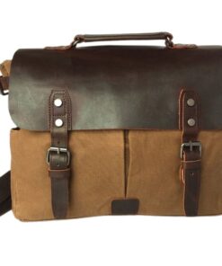 Vivace - 100% Leather & Hard Canvas Laptop Bag - Khaki