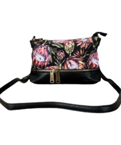 Vivace Protea Floral Crossbody Bag - Black