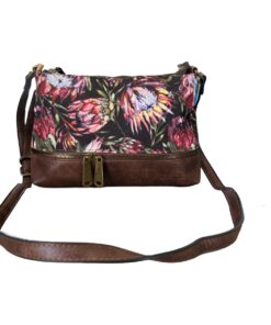 Vivace Protea Floral Crossbody Bag - Dark Brown