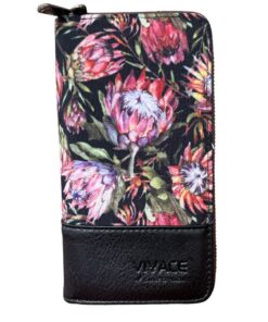 Vivace Protea Printed Canvas Wallet - Black