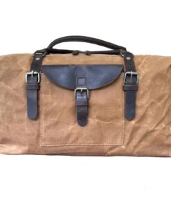 Vivace Waxed Canvas and Genuine Leather Duffel Bag - Brown, Gold