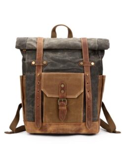 Vivace Waxed Canvas Backpack with Leather Details - Dark Brown