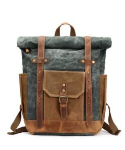 Vivace Waxed Canvas Backpack with Leather Details - Green
