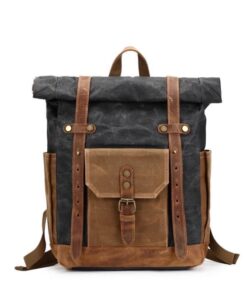 Vivace Waxed Canvas Backpack with Leather Details - Grey