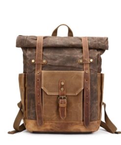 Vivace Waxed Canvas Backpack with Leather Details - Light Brown