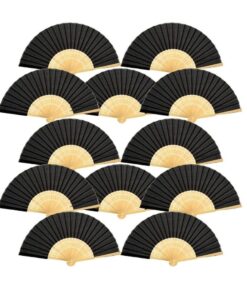 Volamor -12 Pieces Black Bamboo Fan for Events - Black