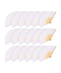 Volamor- 40 Pieces Bamboo Hand Folding Paper Fan 22cm - White