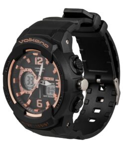 Volkano Men's Sport Watch with LED Back Light | Session Series - Black with Rose Gold
