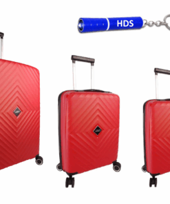 Voss 3 Piece Lockable Hard Shell Luggage Set with HDS Branded Keyring - Red