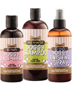 Wagalot 3 Pack Tea Tree Shampoo, No Tears Doggy Face Wash & Finishing Spray