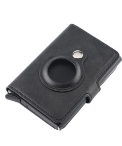 Wallet, Slim Design Aluminum Alloy and PU Security Credit Card Holder Air tag - Black