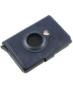 Wallet, Slim Design Aluminum Alloy and PU Security Credit Card Holder Air tag - Blue