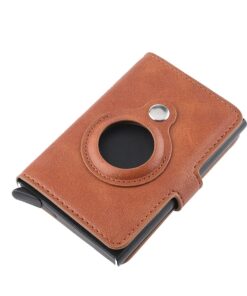 Wallet, Slim Design Aluminum Alloy and PU Security Credit Card Holder Air tag - Brown