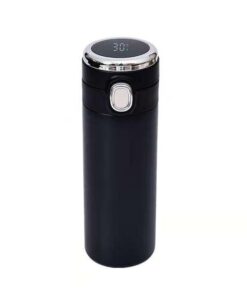 Water Bottle Vacuum Flask Coffee Cup Temperature Display Steel - Black