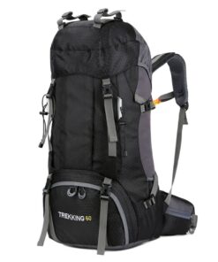 Water Resistant Mountain Hiking Camping Backpack with Rain Cover - 60L - Black