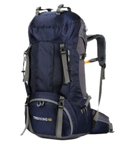 Water Resistant Mountain Hiking Camping Backpack with Rain Cover - 60L - navy blue