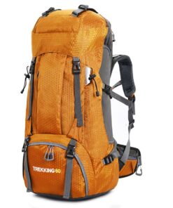 Water Resistant Mountain Hiking Camping Backpack with Rain Cover - 60L - Orange