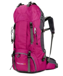 Water Resistant Mountain Hiking Camping Backpack with Rain Cover - 60L - rose red