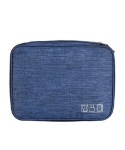 Waterproof Double Layer Electronics Cable Tablet Travel Organizer Bag - Blue
