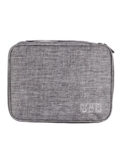 Waterproof Double Layer Electronics Cable Tablet Travel Organizer Bag - Grey