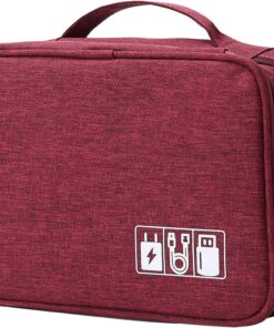 Waterproof Double Layer Electronics Cable Tablet Travel Organizer Bag - Red