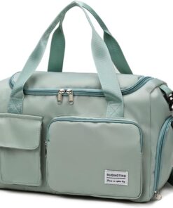 Waterproof Duffel Bag with Multiple Compartments & Strap - Minty Green