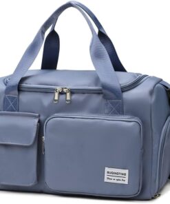 Waterproof Duffel Bag with Multiple Compartments & Strap - Misty Blue