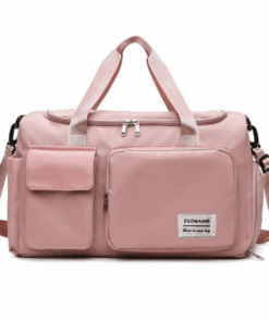 Waterproof Duffel Bag with Multiple Compartments & Strap - Pink
