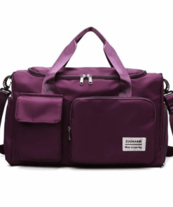 Waterproof Duffel Bag with Multiple Compartments & Strap - Plum