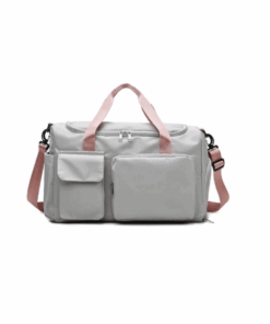 Waterproof Duffel Bag with Multiple Pockets & Handles - Grey & Pink