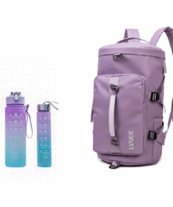 Waterproof Duffle Backpack Gym Travel Bag with 3 Piece Bottle - Light Purple