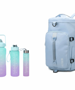 Waterproof Duffle Backpack Gym Travel Bag with 3 Piece Bottle - Sky Blue