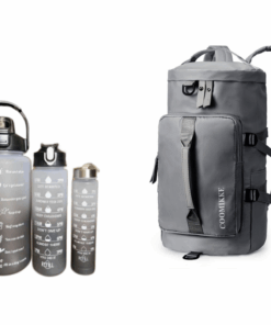 Waterproof Duffle Backpack Gym Travel Bag with 3 Piece Bottle - Sliver Grey
