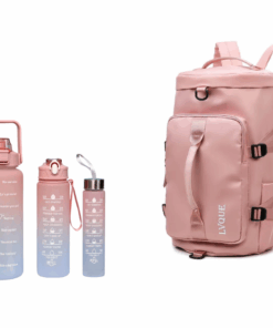 Waterproof Duffle Backpack Gym Travel Bag with 3 Piece Bottle - Sweet Pink