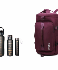Waterproof Duffle Backpack Gym Travel Bag with 3 Piece Bottle - Wine Red