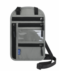 Waterproof Travel Neck Wallet with RFID-Blocking Passport Holder - Grey