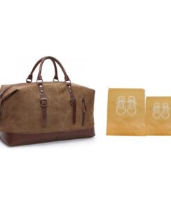 Webuy Canvas Duffel Shoulder Weekender Overnight Bag With Shoe Bags - Brown