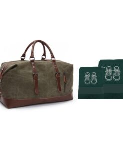 Webuy Canvas Duffel Shoulder Weekender Overnight Bag With Shoe Bags - Green
