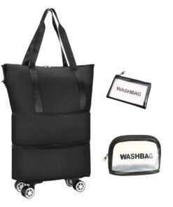 Webuy Expandable Foldable Travel Duffel Bag with Removable Wheels - Black