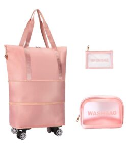 Webuy Expandable Foldable Travel Duffel Bag with Removable Wheels - Pink