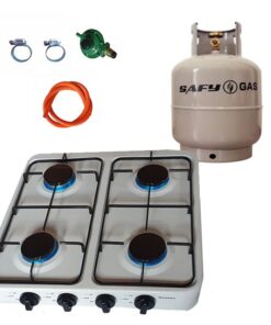 White 4 Plate Gas Stove with Fittings and Gas Cylinder - 5kg