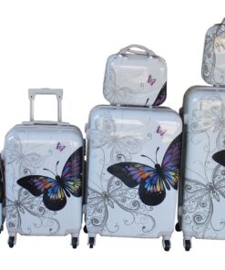 White Butterfly ABS Luggage Set - Durable, Spinner Wheels, Stylish Design