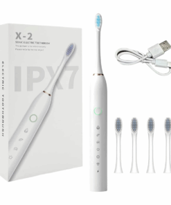 White Electric IPX7 Waterproof Toothbrush With Interchangeable Heads