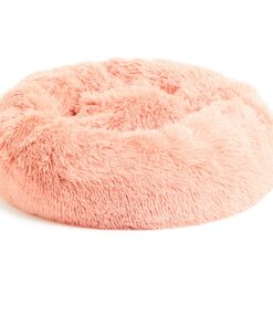 Wiggle - 90cm Calming Donut Pet Fur Bed - Light Grey - Blush Pink
