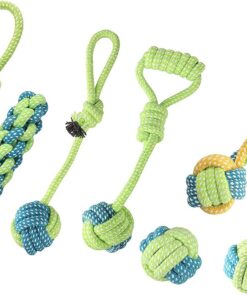 WigWagga - Cotton Rope Teeth Cleaning Chew Toy for Dogs - 7 Piece - Green