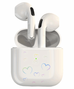 Wireless Bluetooth v5.3 Earphones With Heart Print Charging Case - White