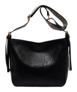Woman PU Leather Large Capacity Black Handbag Pattern Strap